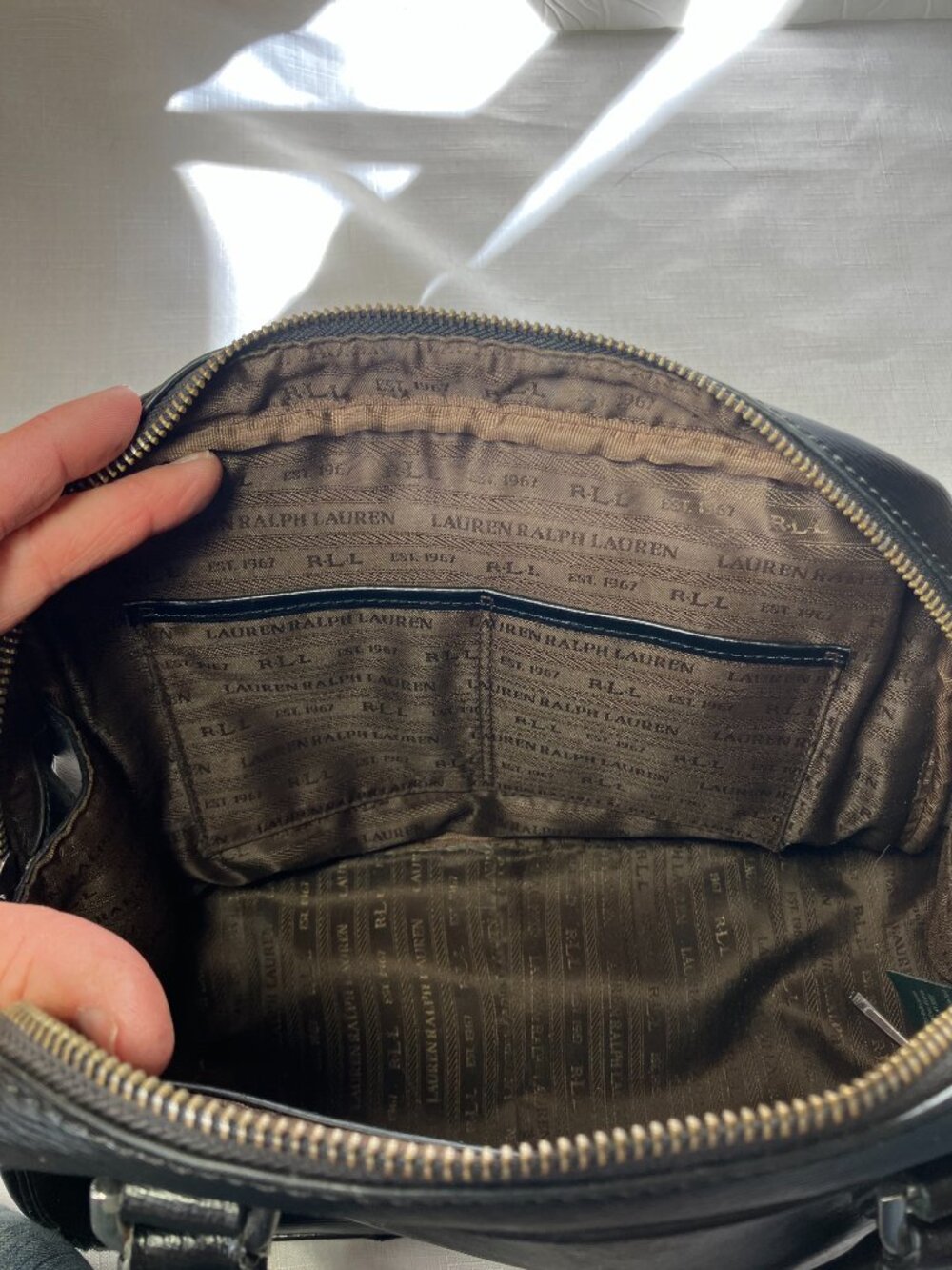 Lauren Ralph Lauren Sloan Street Dome Satchel, Textured Leather, Black EUC - Picture 10 of 12